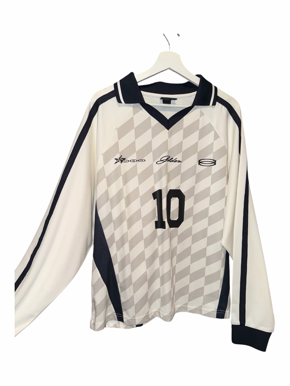 Long-Sleeve White & Navy Soccer Jersey - Size Unspecified